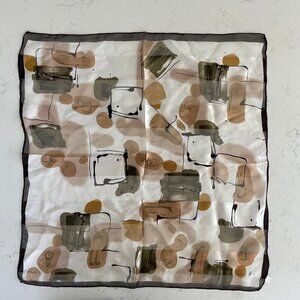 100% Silk Abstract Print Sheer Satin Stripe Fall Colors Cream Brn Tan Green OS